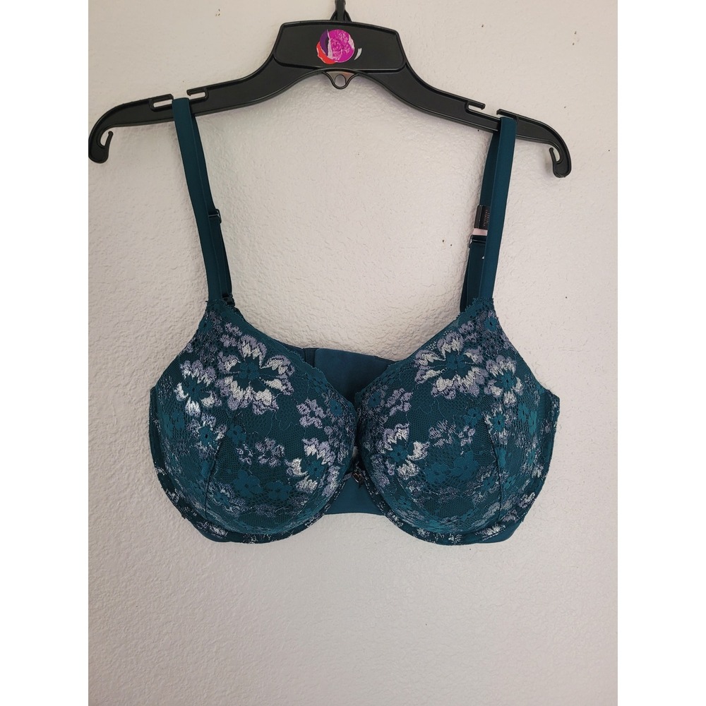 Victoria's Secret Body By Victoria Perfect Shape Lace Bra Teal Silver 34DDD #12